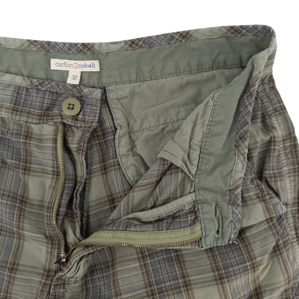 Carbon 2 Cobalt Mens Size 32 Plaid 100% Cotton Tan Green Multicolor Chino Shorts